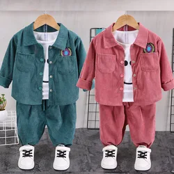 2024 New Children's Spring and Autumn Set Boys' Korean Edition Fashion Corduroy Shirt Two Piece Set Girls' Sports Set 0-5Y