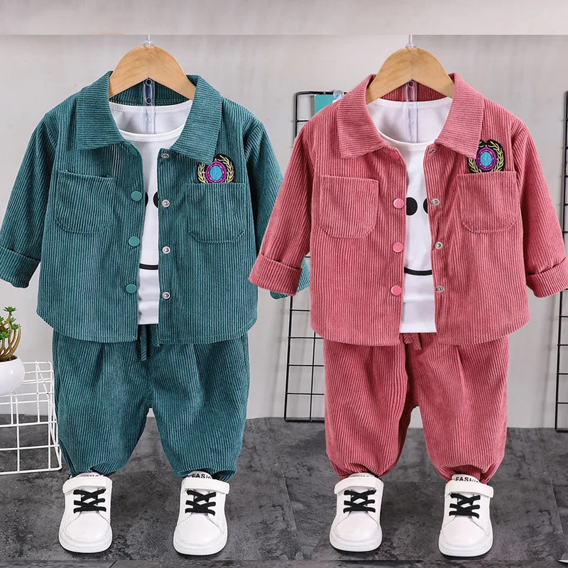2025 New Children's Spring and Autumn Set Boys' Korean Edition Fashion Corduroy Shirt Two Piece Set Girls' Sports Set 0-5Y