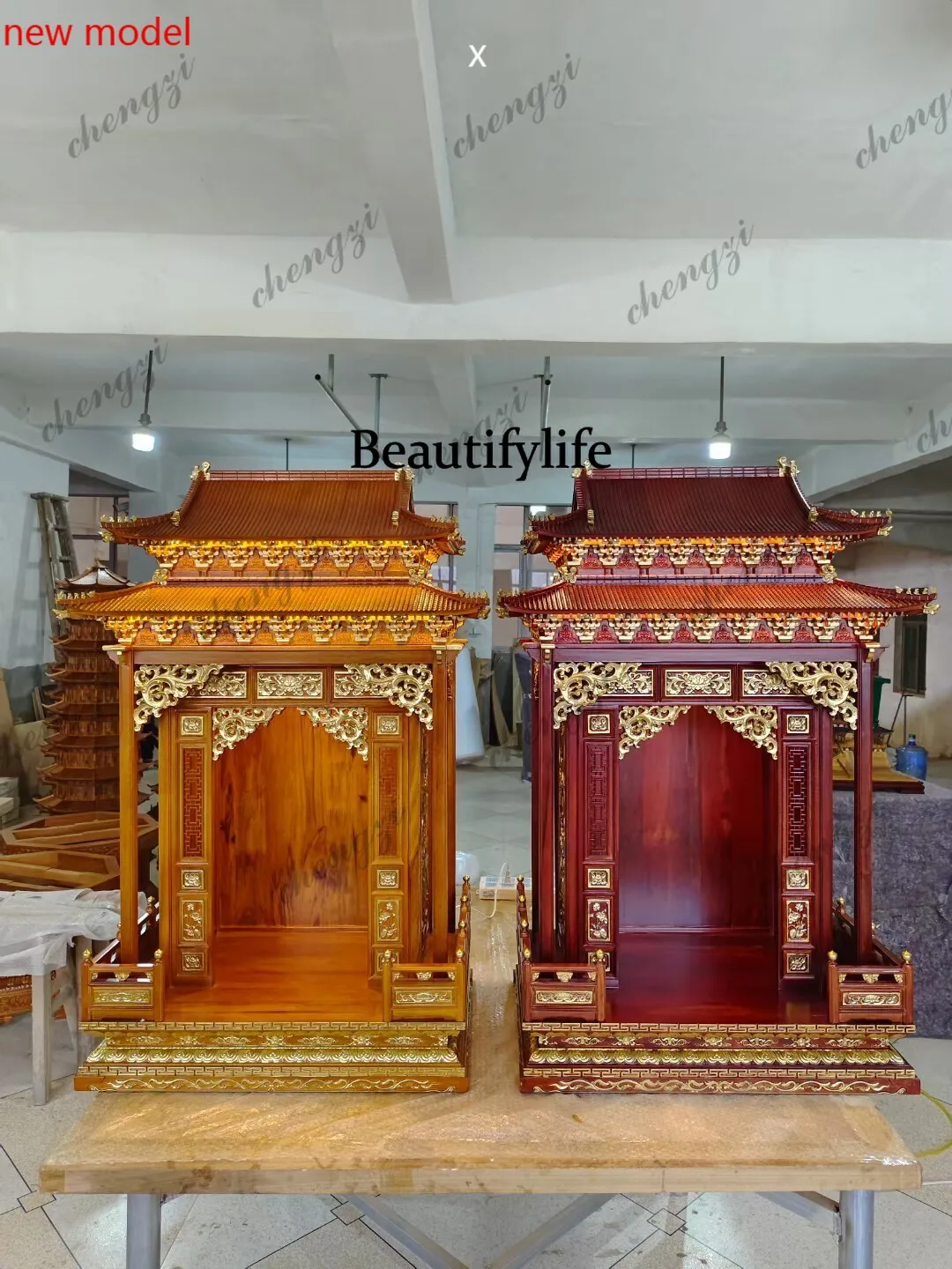 DD182Solid wood Buddhist shrine for Taiwan household use, God of Wealth Guanyin Guan public supply cabinet shrine, roof hanging