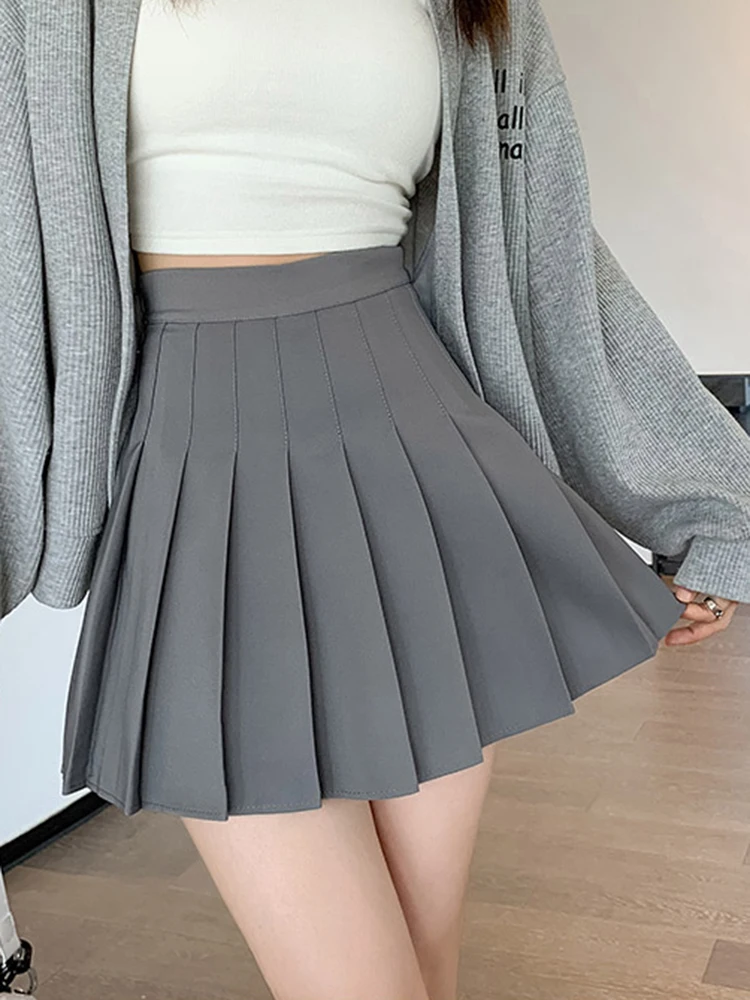 Summer High Waist Zipper Girls Dancing JK Mini Skirts White Women Pleated Skirts Black Fashion Student A Line Faldas 2026