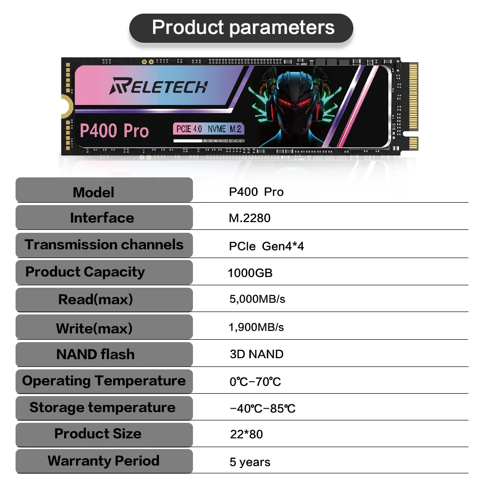 Reletech p400 pro m.2 ssd nvme pcie gen 4.0 m2 ssd 1tb 2tb 2280 nand velocidade super solid-state drive para desktop playstation5