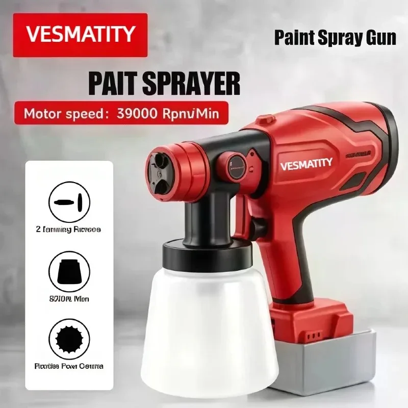Cordless 800ML Paint Spray Gun Tank & 600W 39000 RPM Brushless Motor Auto Furniture Wall Car Sprayer For Milwaukee Battery