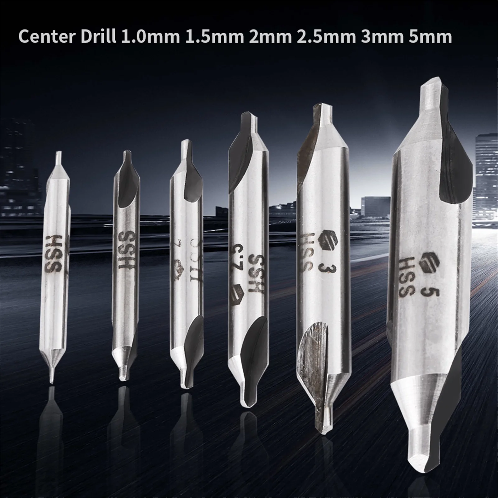 6pcs 1/1.5/2/2.5/3/5mm 60 Degree HSS Center Drill Bits Centering Drills Set