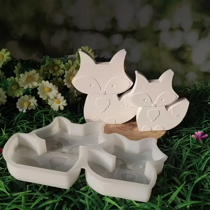 

Силиконовая форма DIY con adorno de dos zorros, формочки yeso de cemento decorativos para el hogar