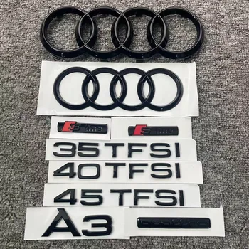 AUDI A3 4 Anello logo ABS Nero Cofano Auto Cofano Anteriore Griglia Baule Posteriore Emblema Distintivo Adesivo A3 mark Quarrto Emblema 45TFSI Sline