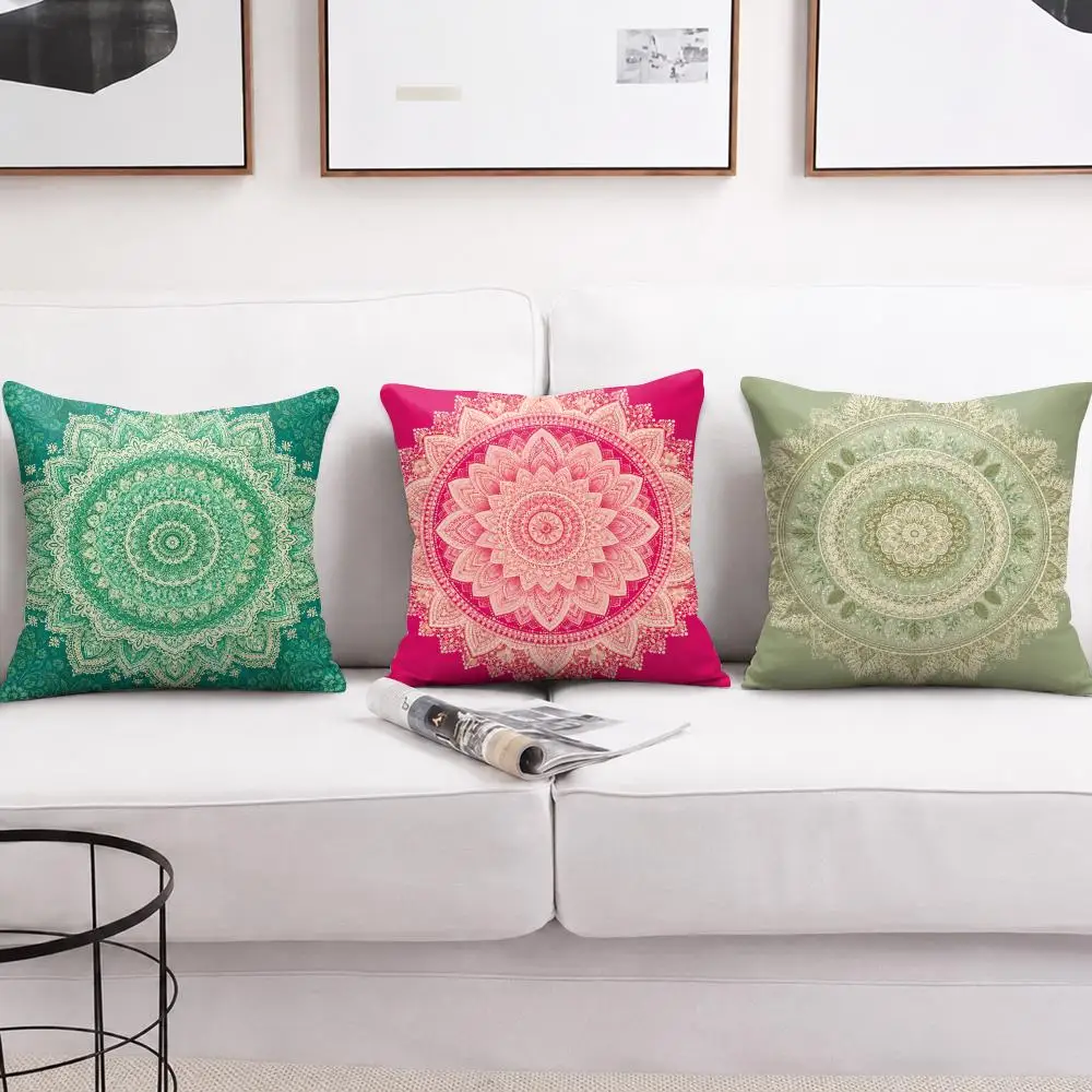 Ornate Indian Mandala Design Cushion Cover Short Plush Soft Double-Sided Printing Pillow Case Cozy Sofa Bedroom Home Decor Gift
