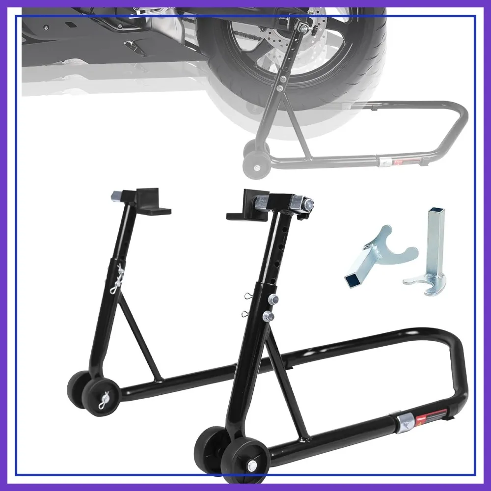 

850LB Adjustable Motorcycle Stand Sport Bike Rear Wheel Lift Swingarm Paddock Stands Black, 5 Heights, U+L