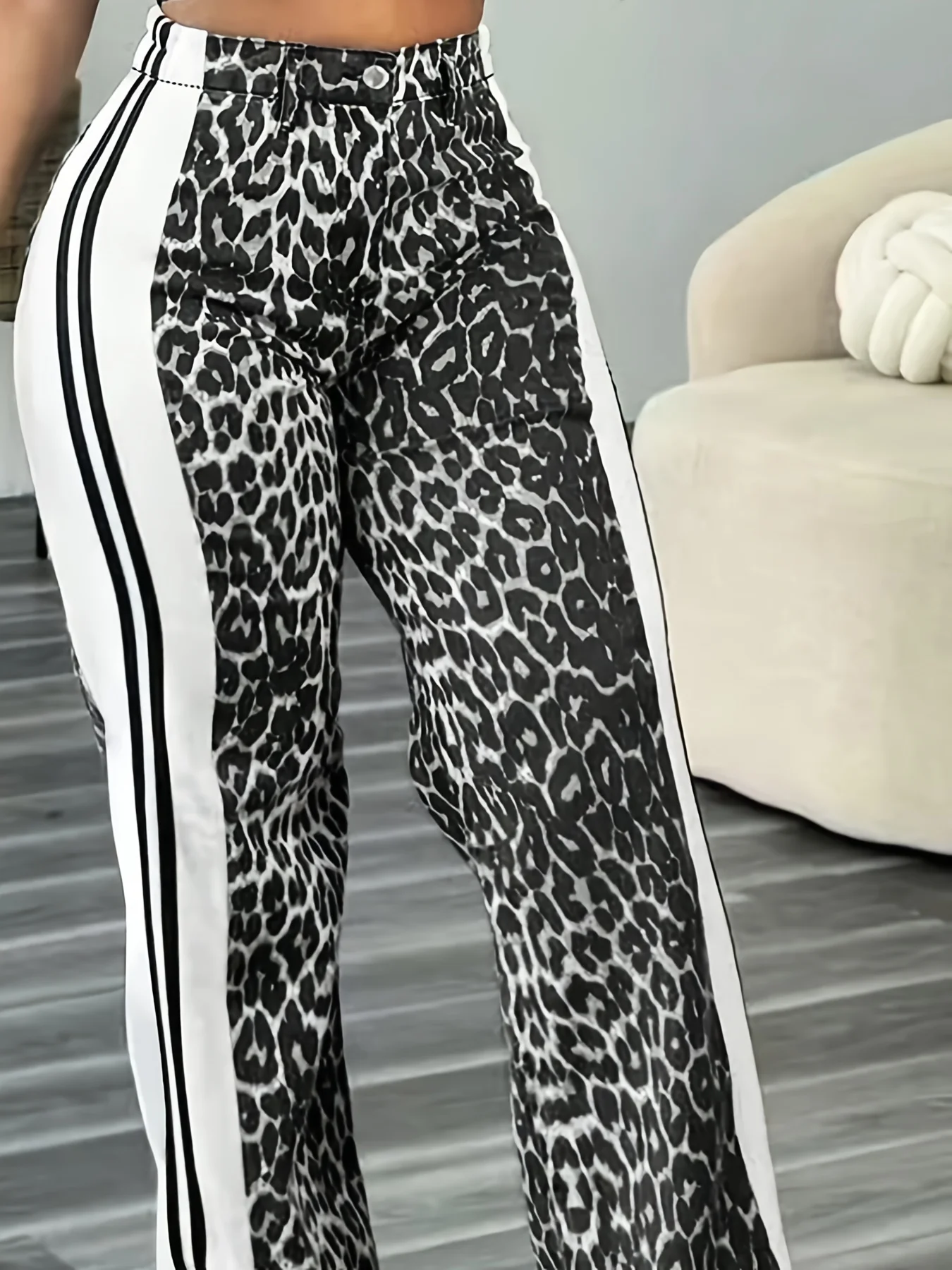 Ladies' Fashion Women's Leisure Leopard Print Color-Block Long Pants