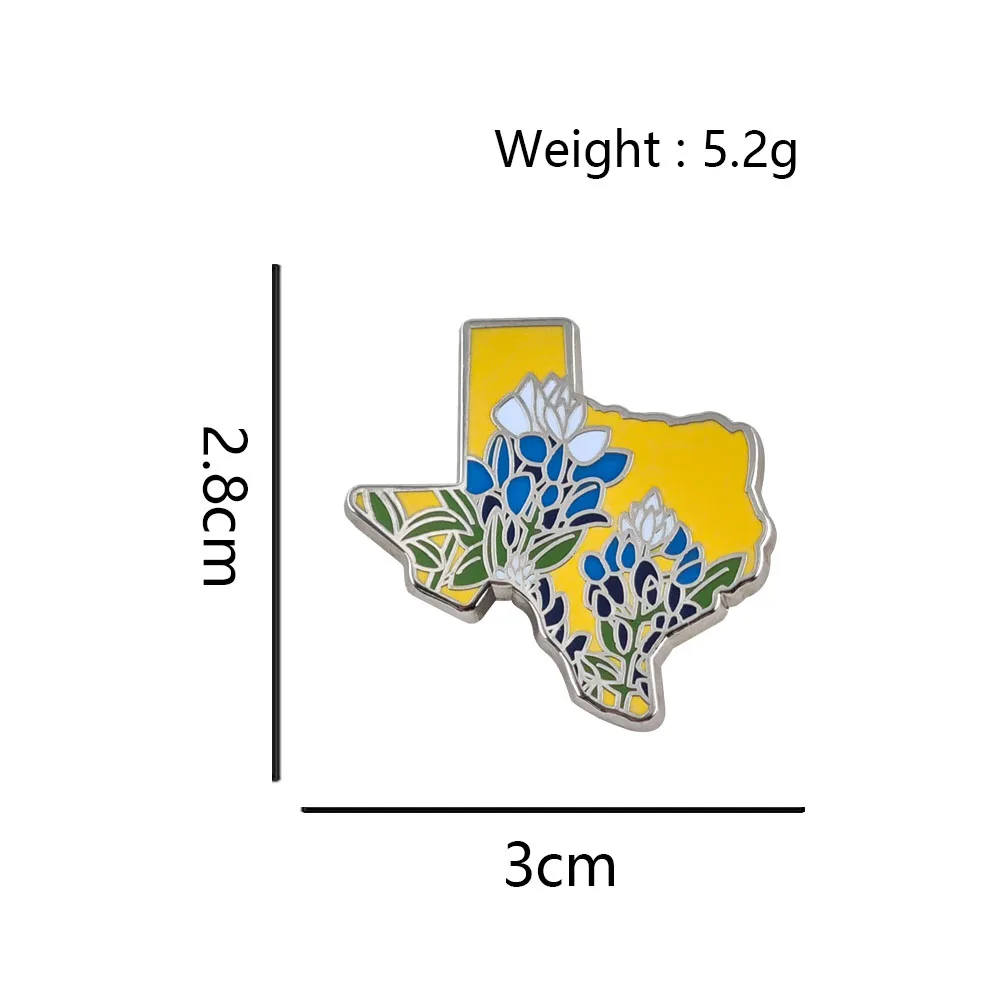 Texas Bluebonnet Emaille-Pin in Form einer Staatskarte, Blumenbrosche, Metallabzeichen, Anstecknadel, US-Reisesouvenir, Schmuckgeschenk für texanische Freunde – Detail 2
