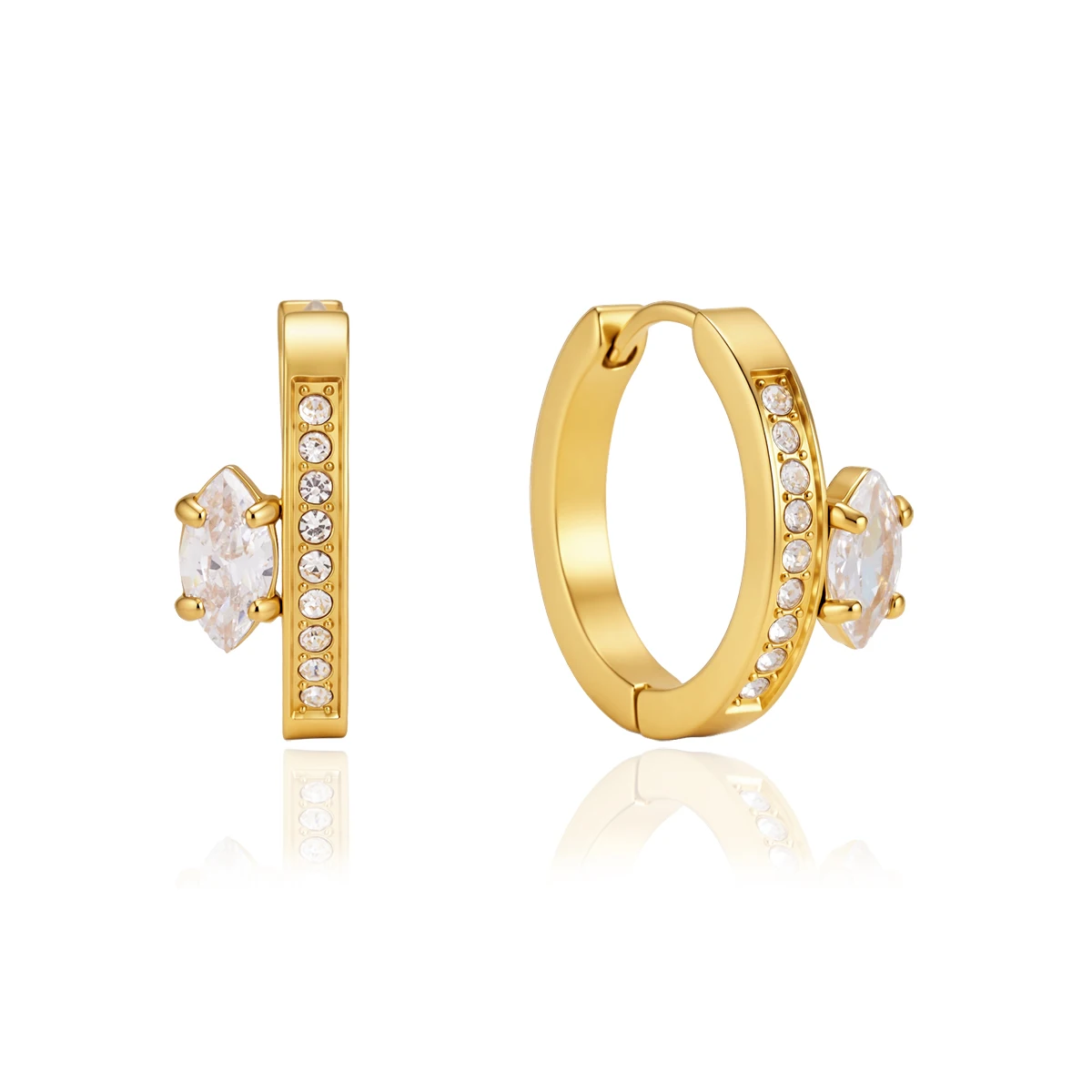 Spark & Co Trendy Inlaid Zircon Hoop For Women 18K Gold PVD Plated Stainless Steel Earring Party Jewelry Gifts