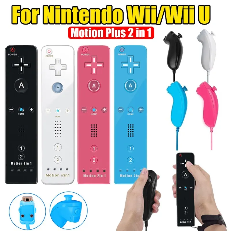 DATA FROG Dla Nintendo Wii U Joystick 2 w 1 Bezprzewodowy zdalny zestaw kontrolera do gier Motion Plus z silikonowym etui Video Gam