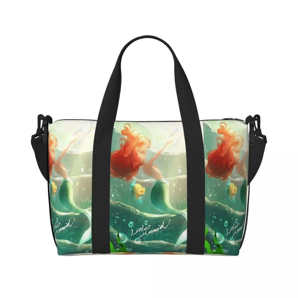 

Custom Large The Little Mermaid Tote Bag Women Classical Anime Shopper Shoulder Gym Beach Travel Bag