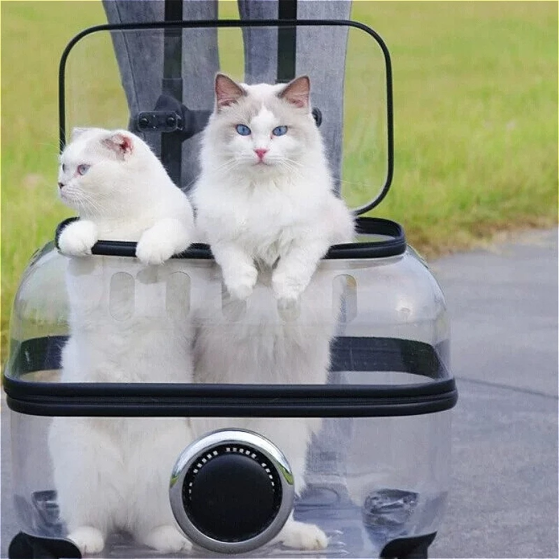 Transparent Pet Trolley Case Portable Large Capacity Breathable Cat Dog Suitcases Modern Outdoor Durable Pets Travel Stroller