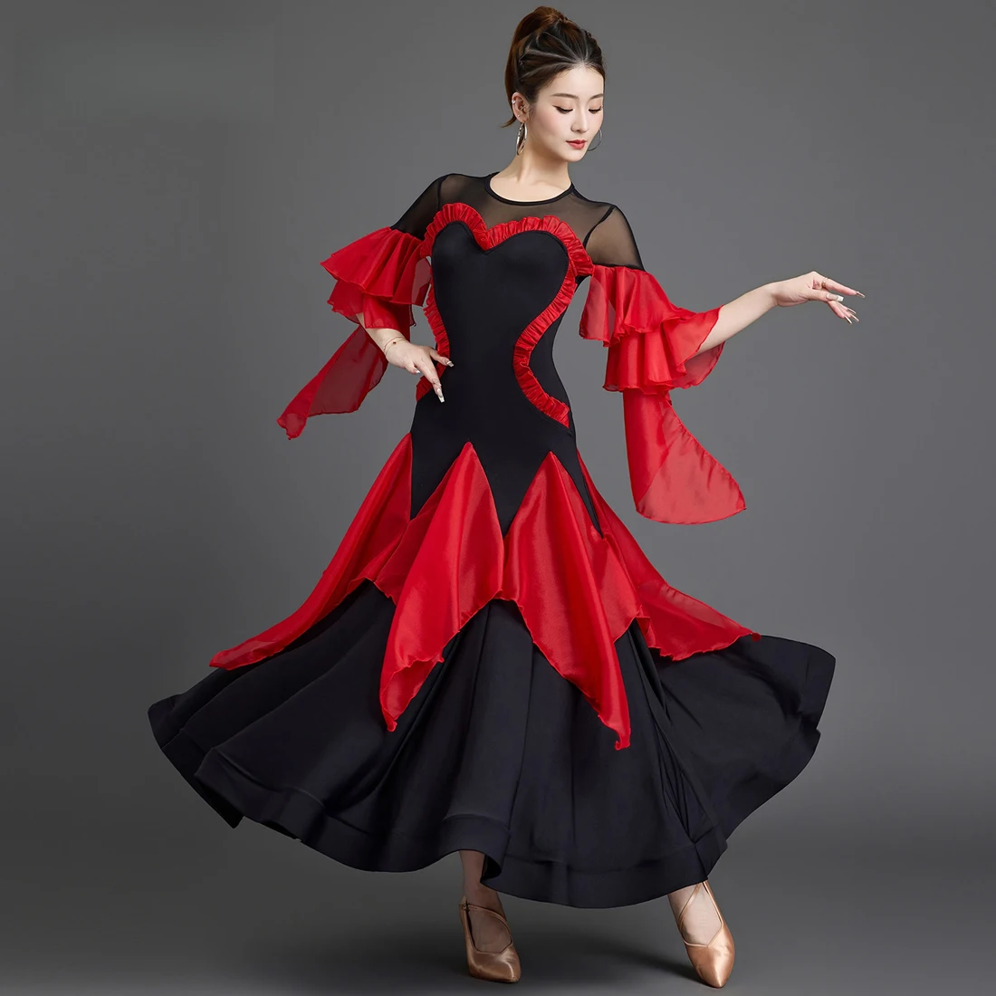 

Modern Dance Dress 2026 New Summer Practice Clothing National Standard Waltz Social Dance Performance Short-sleeved Dress