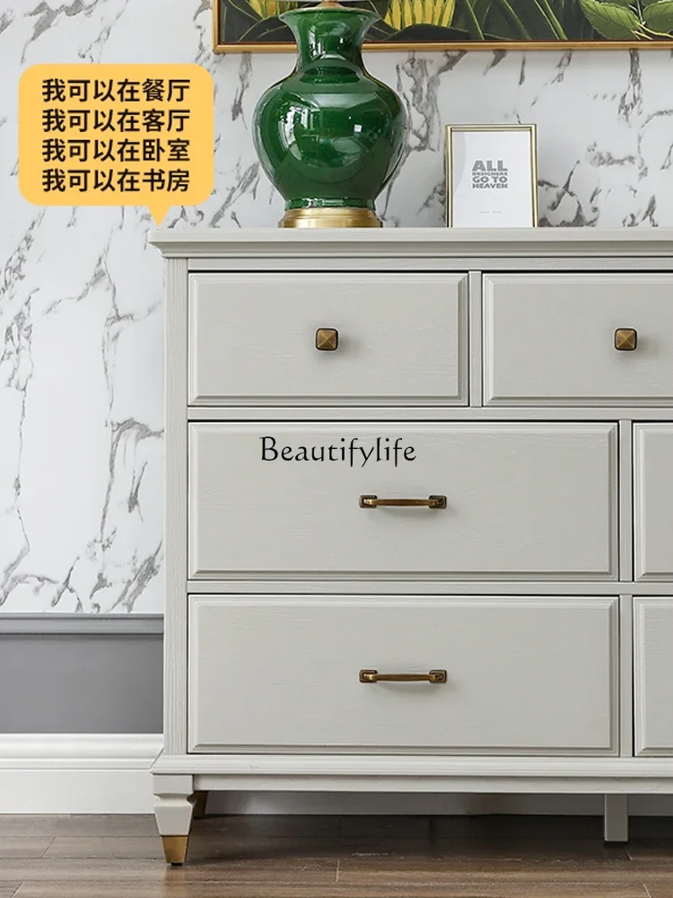 American pure solid wood chest cabinet light luxury simple multi-drawer bedroom storage storage cabinet