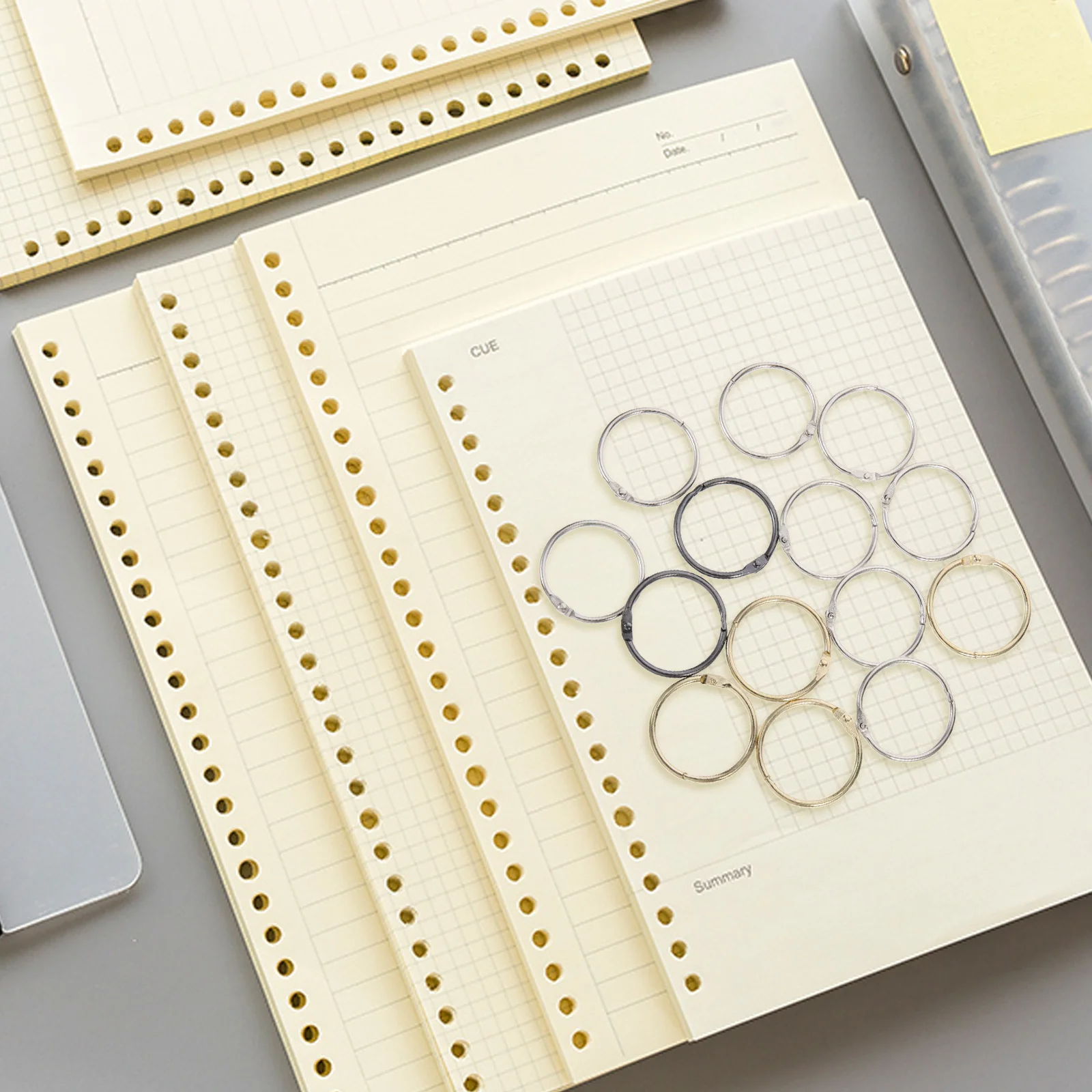 Anéis de pasta de folhas soltas, 14 peças, metal 30mm, fácil operação para estudantes, professores, notebook, acessórios de pasta, anéis de metal