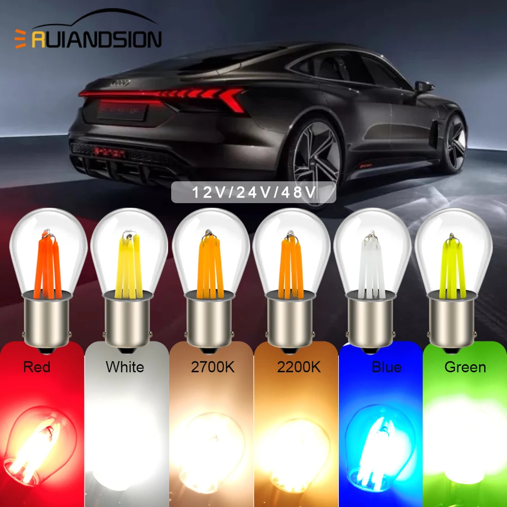 

Ruiandsion 2Pcs Universal LED Filament Chip Car Signal Light 1156 12V 24V 48VNon-Polarity Turn Reverse Lamp DRL Brake Bulb 6000K