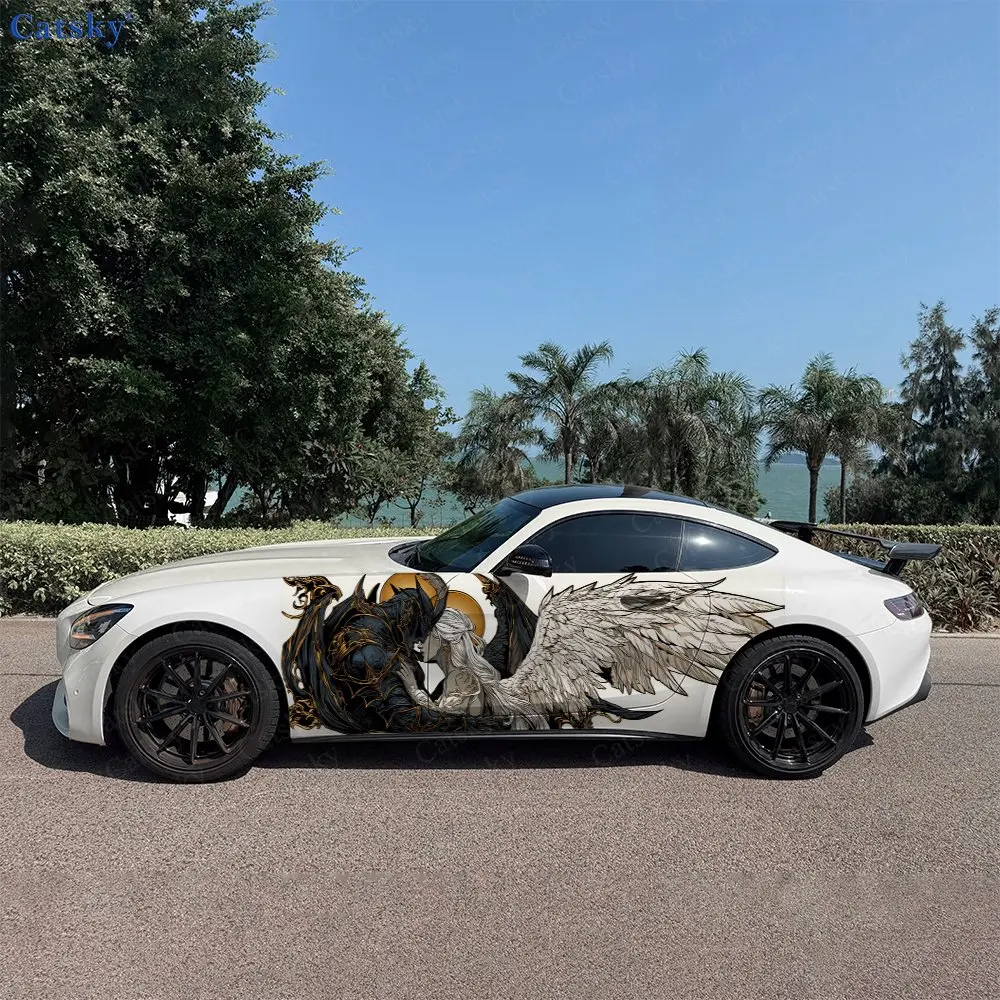 2pcs Devil And Angel Car Sticker Full Body Decal Decoration Scratches Protect Car Sticker Waterproof Car Vinyl Wraps