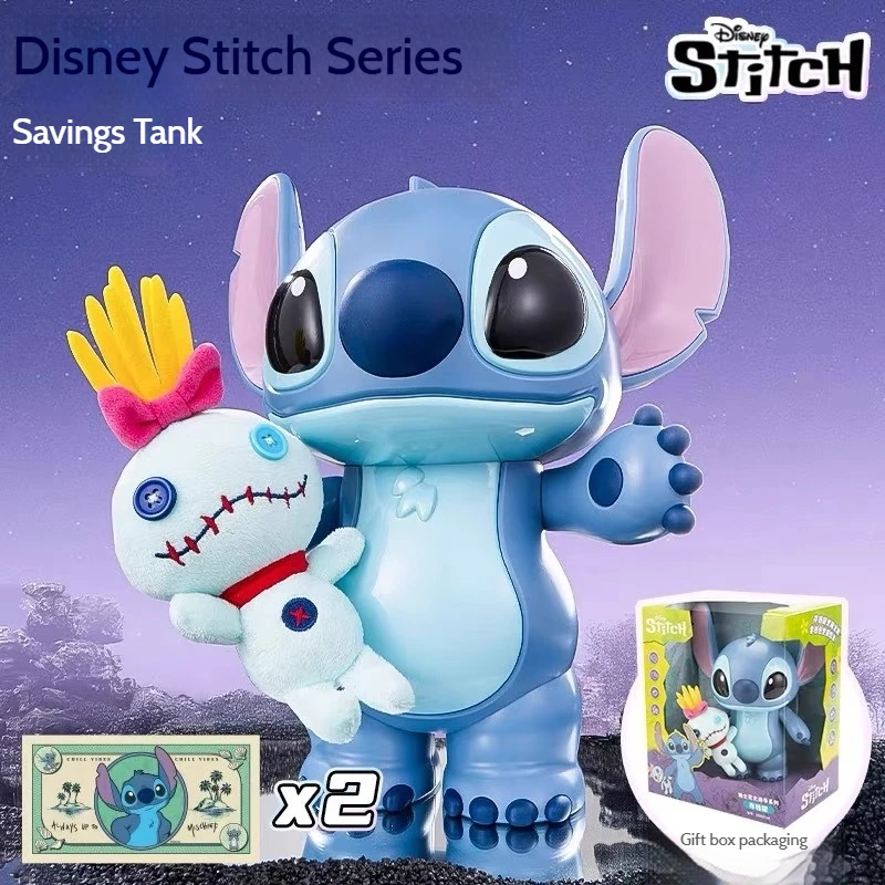 Hucha de punto auténtica, adorno grande, tarro de ahorro periférico de Stitch de Disney, juguetes para niños, regalos para niños masculinos y femeninos