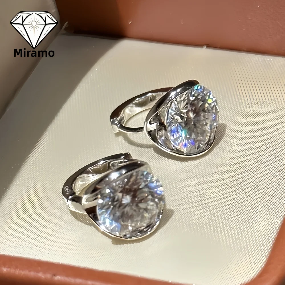 2-3CT Sparkling Round Moissanite/zircon Hoop Earrings Half Bezel Set Diamond Ear Clasp S925 Silver for Women with Certificate