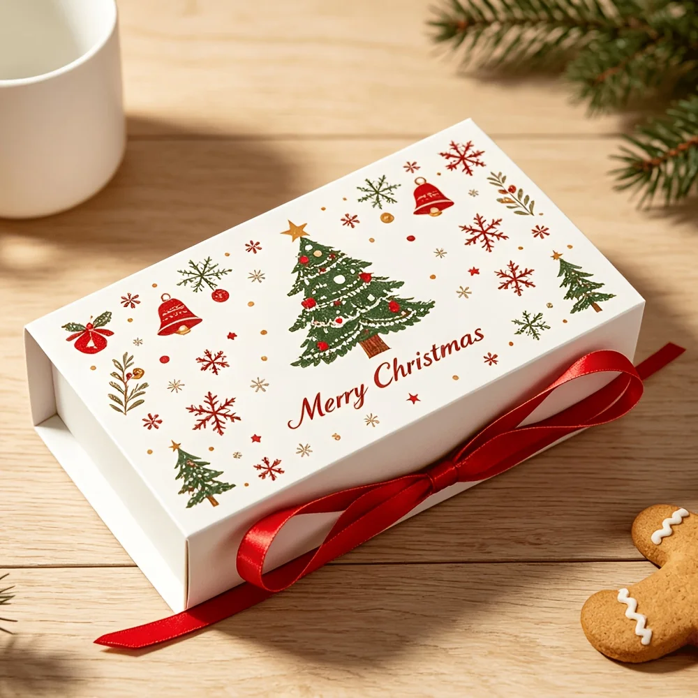 Christmas Snowflake Printed Gift Boxes with Ribbon