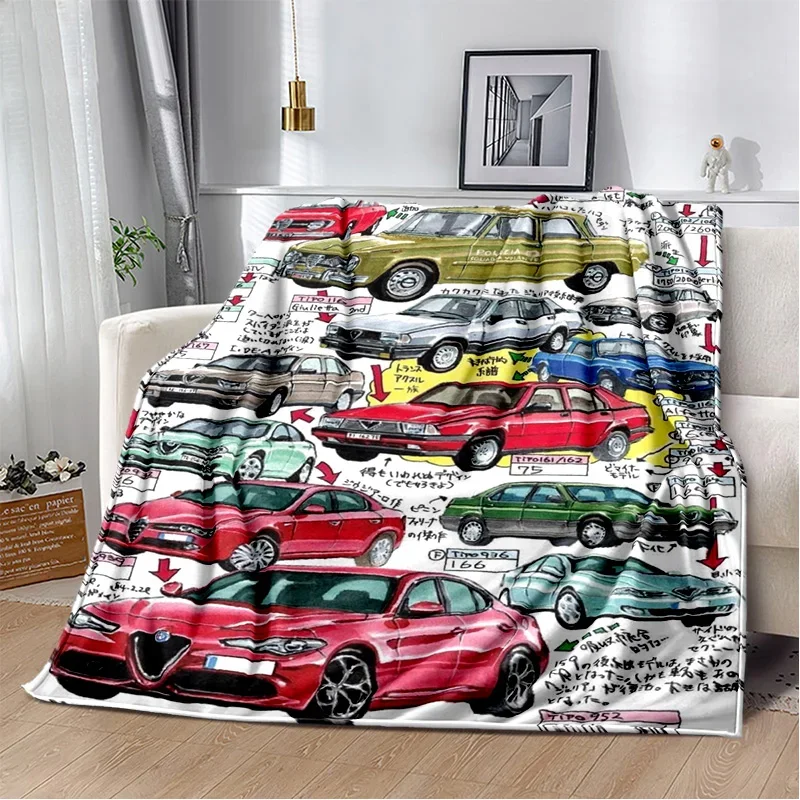 Italian sedan A-alfa Romeo printed logo blanket flannel soft, comfortable and warm all season sofa bed bedroom office travel