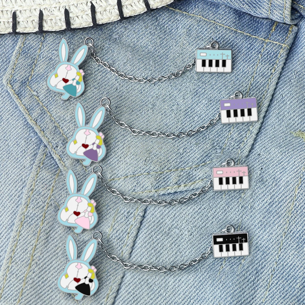 Fairy Tale Princess Listening Music Enamel Pin Cute Long Eared Rabbit Funny Piano Key Note Brooch Fashion Denim Badges Kids Gift