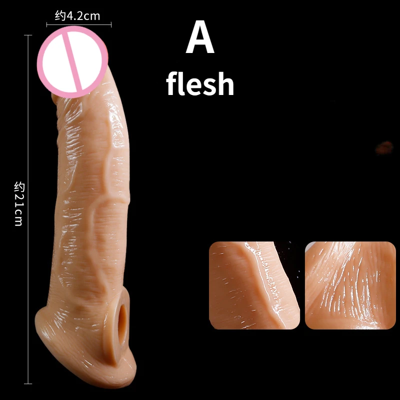 21cm Realistic Penis Sleeve Big Penis Enlargement Sleeve Penis Extender Lock Sperm Condom Sex Toys for Men Sex Products