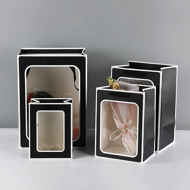 Portable Gift Bag Simple Open Window Gift Bag Cake Square Bottom Paper Bag Party Gift Packaging Decoration