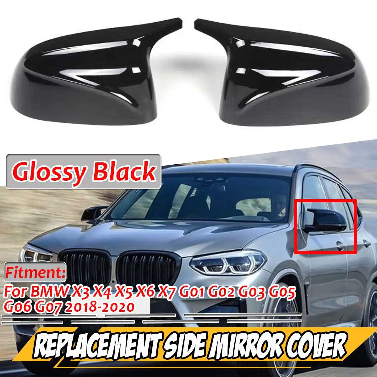 

2Pcs Car Side Door Rearview Mirror Cover Caps Replacement For BMW X3 X4 G01 G02 2018-2020 X5 X6 X7 G05 G06 G07 2019-2020 M Style