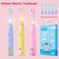 Kids Sonic Electric Toothbrush with Colorful LED Light Cartoon Design IPX7 Waterproof Rechargeable for Deep Teeth Cleaning