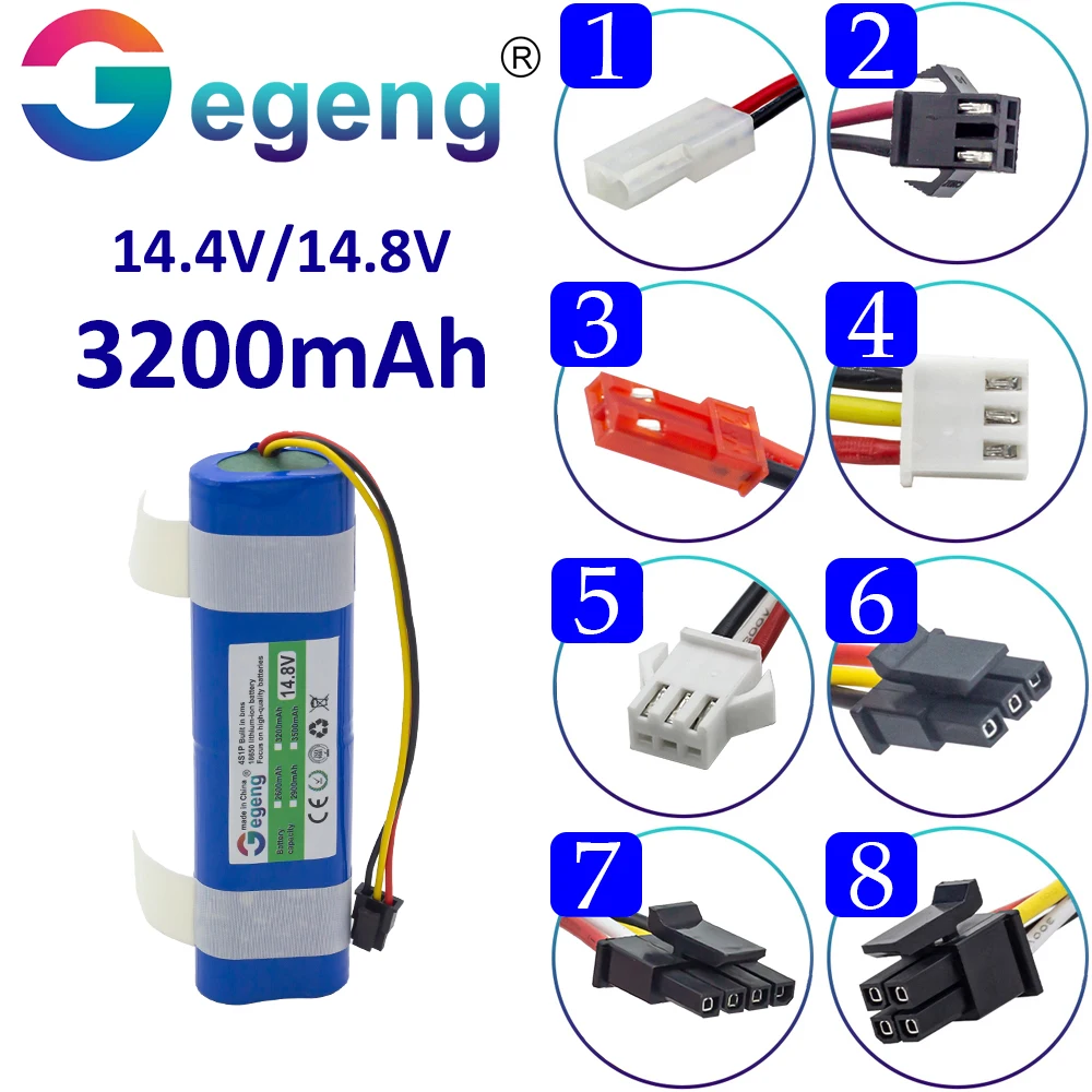 

GEGENG 14.8V/14.4V 3200mAh Li-ion Battery for /Qihoo/Xiaomi mijia/Jisiwei/ZACO/ilife V50 V55 V8s Pro Robot Vacuum Cleaner 4S1P