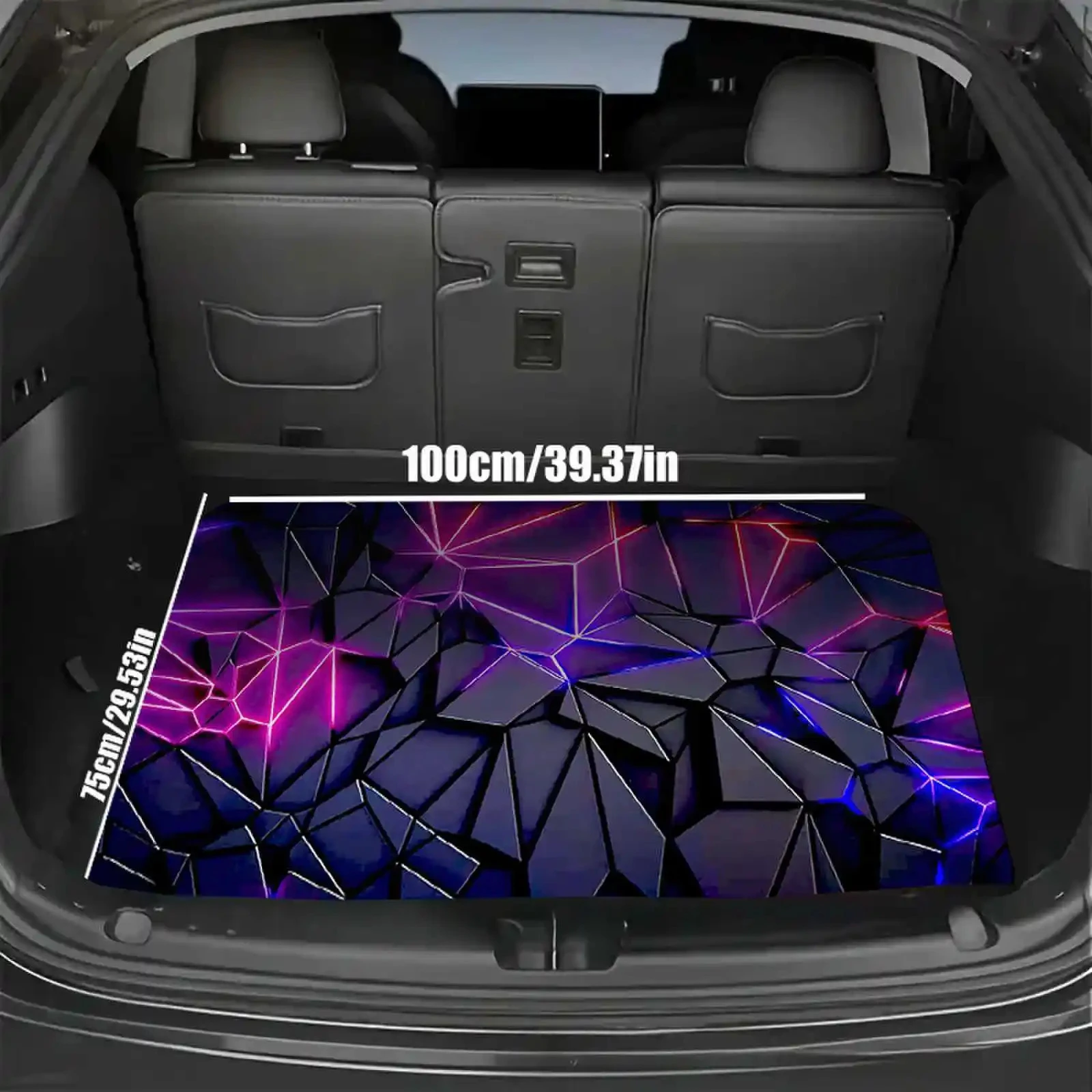VIKAMA Neon Geometric Trunk Mat, Cyberpunk Cargo Liner, Non-Slip Boot Protector, Universal Fit Car Accessories, Durable & Modern
