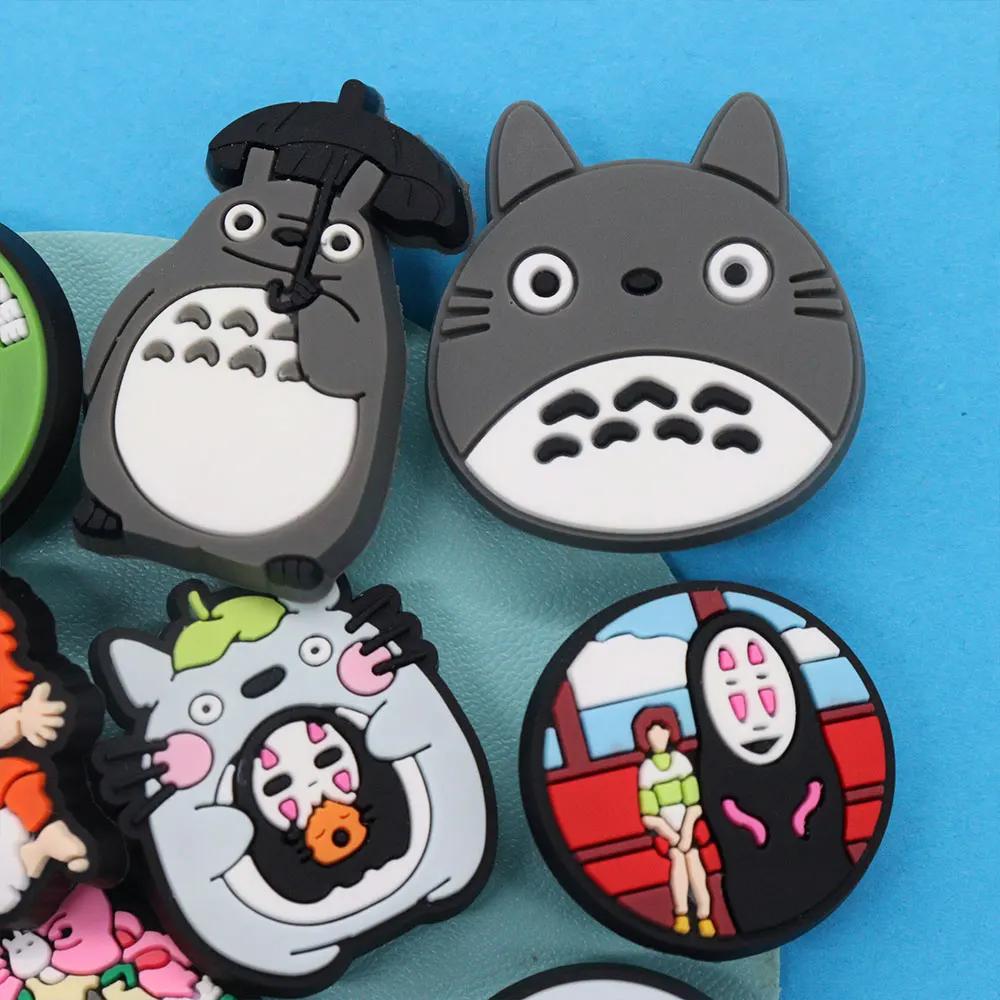 1-16Pcs Totoro Japanese Anime PVC Miniso Sandals Shoes Charms No Face Man Clog Buckle Decorations Fit Kids Birthday Gifts