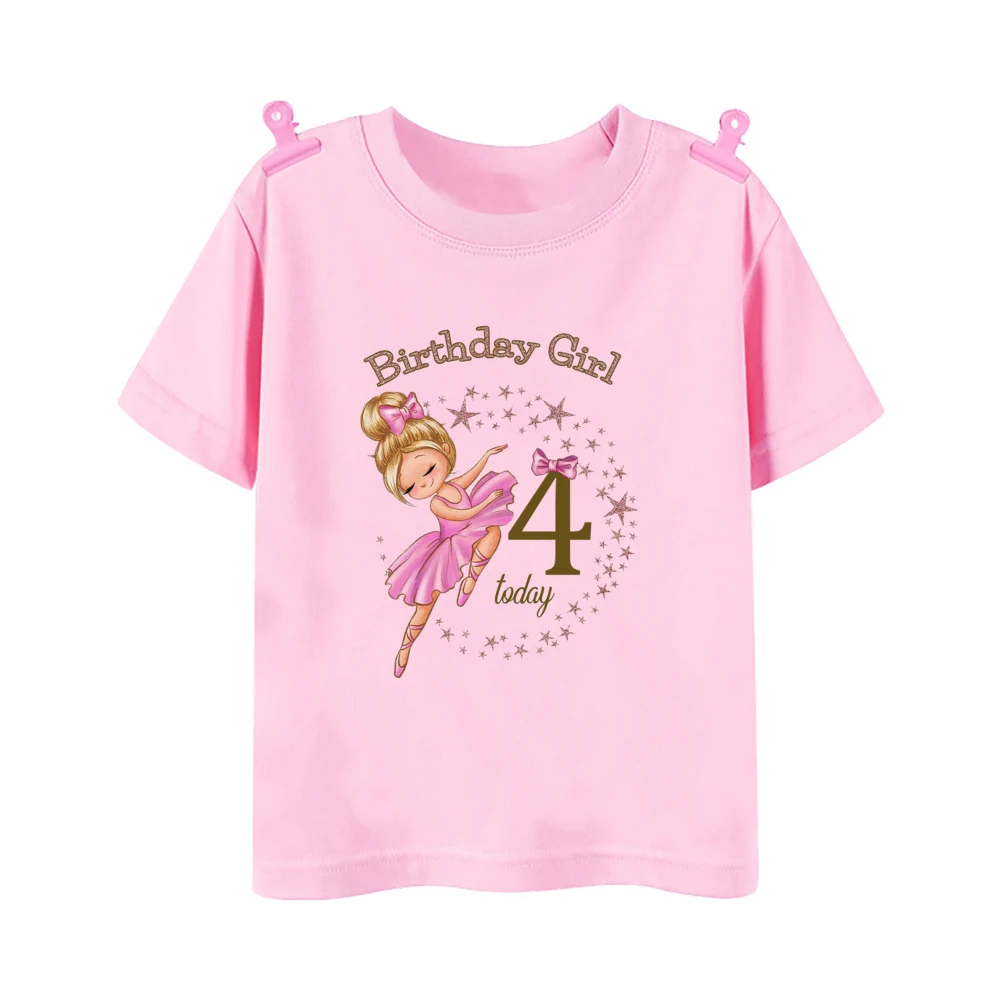 Ballerina Printed Girls T-shirt 1-9 Year Birthday Shirt Girl Party Outfit Tops Kids Short Sleeve Tshirt Toddler Birthday Clothes