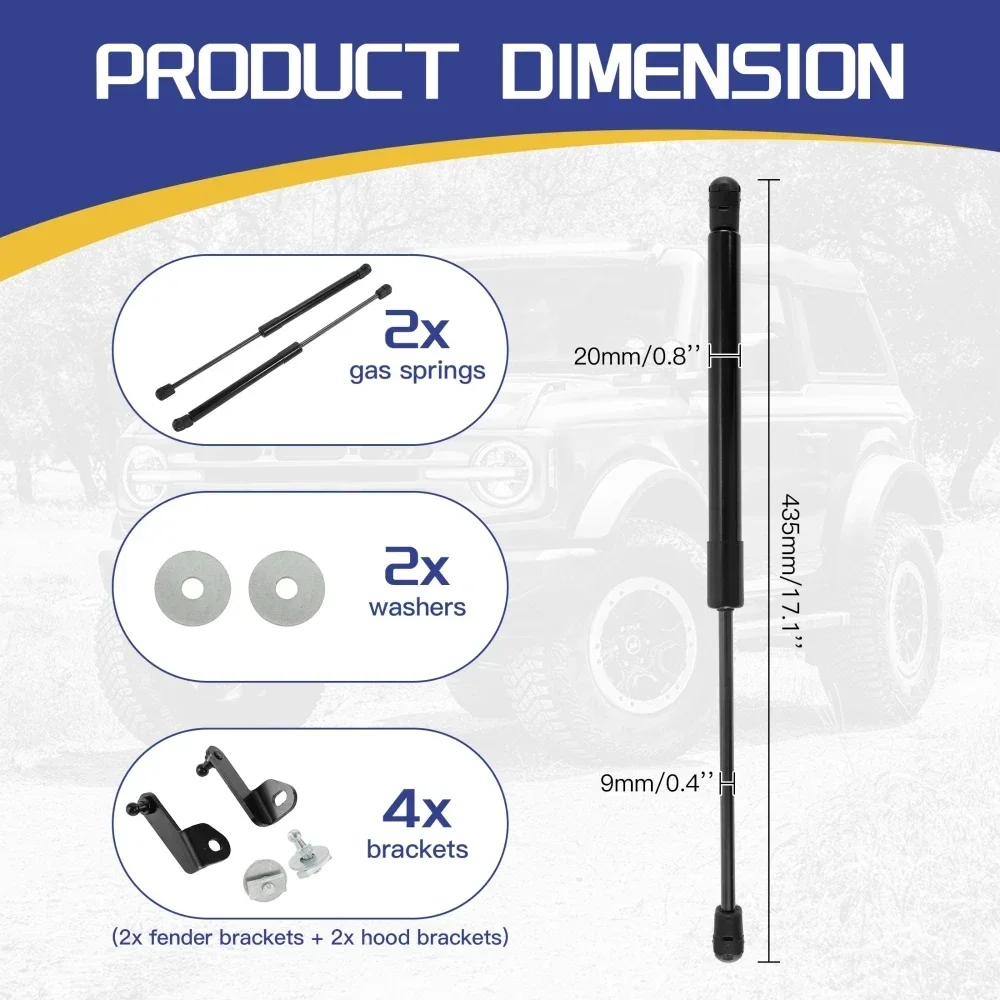 دعامات رفع غطاء المحرك الأمامي ، قضبان بار ، مكبس مقاوم للتآكل ، دعامات هيدروليكية لقضبان فورد برونكو-من 2: