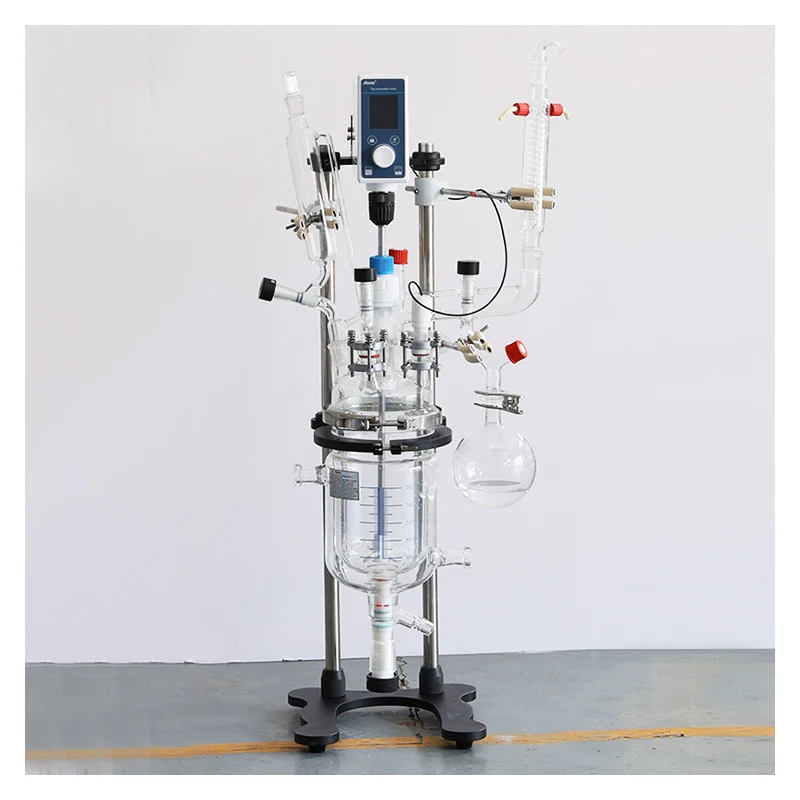 مفاعل زجاجي 5L 10L 20L 50L 100L 200LL خزان المعدات الكيميائية المختبر طبقة مزدوجة مغلفة