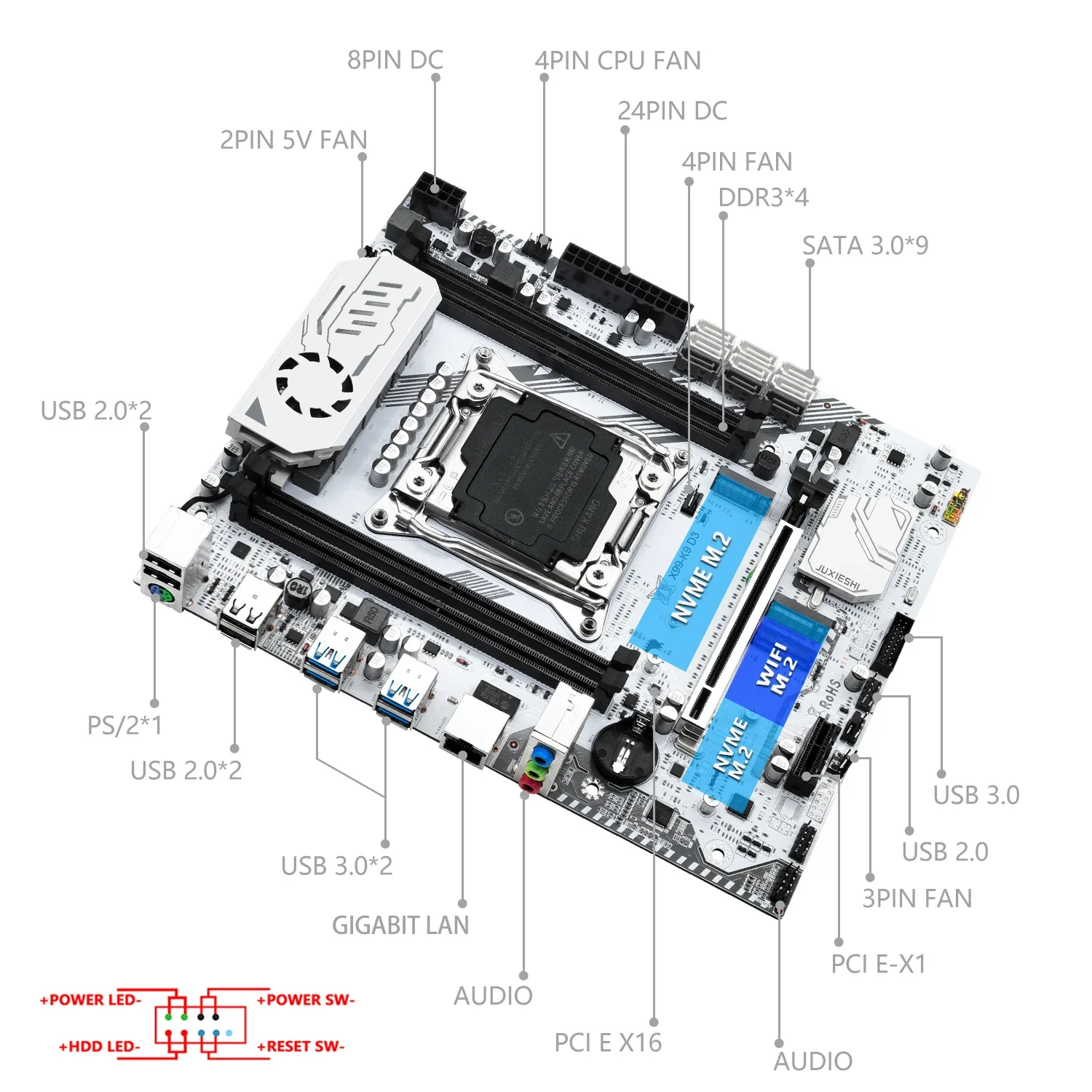 Imagem -04 - Motherboard Combo Processador Lga 2113 Xeon e5 2676 v3 Cpu Kit Ram Ddr3 2x8gb de Memória Nvme M.2 Quatro Canais Machinist-x99 k9 d3