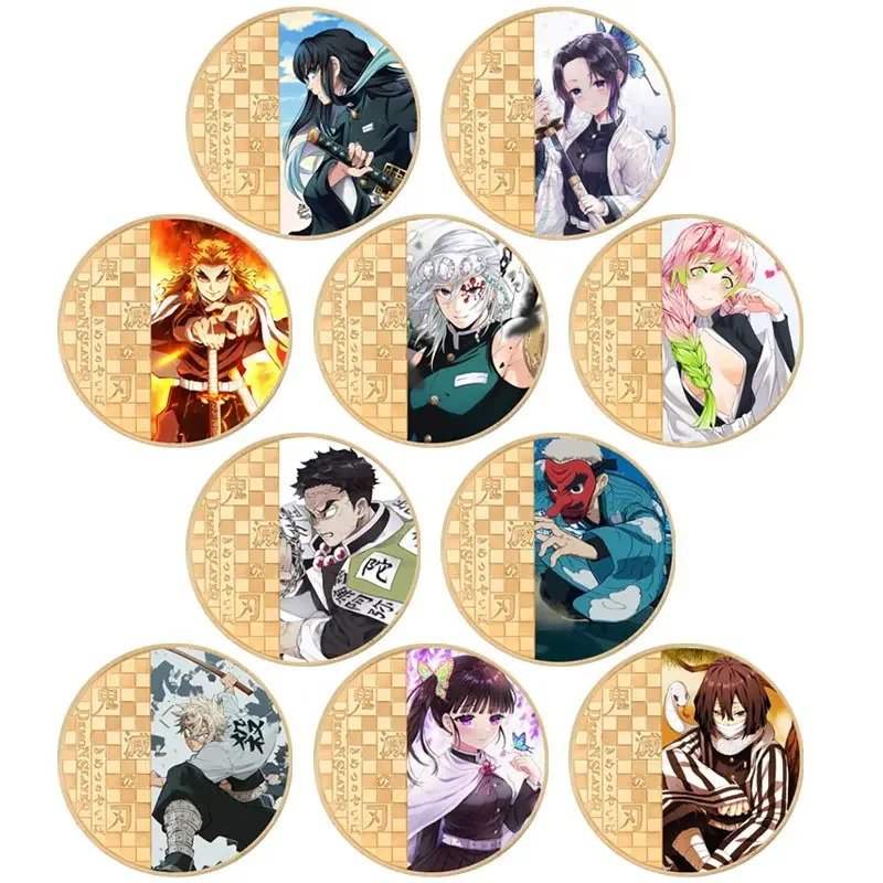Gold Kimetsu No Yaiba Metal Commemorative Coin Anime Demon Slayer Souvenir Coins Manga Art Collection Ornaments Craft Decor Gift