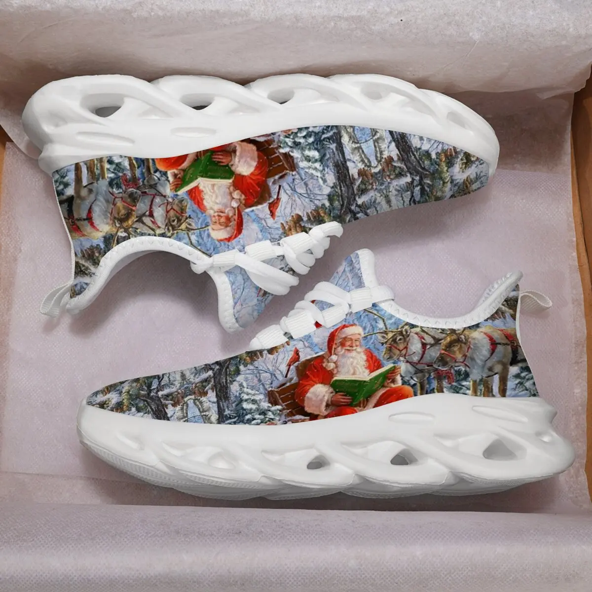 

Спортивные кроссовки для девочек, подарок на Рождество, спортивная обувь с Санта-Клаусом и оленем, новые детские кроссовки для мальчиков, дышащие кроссовки