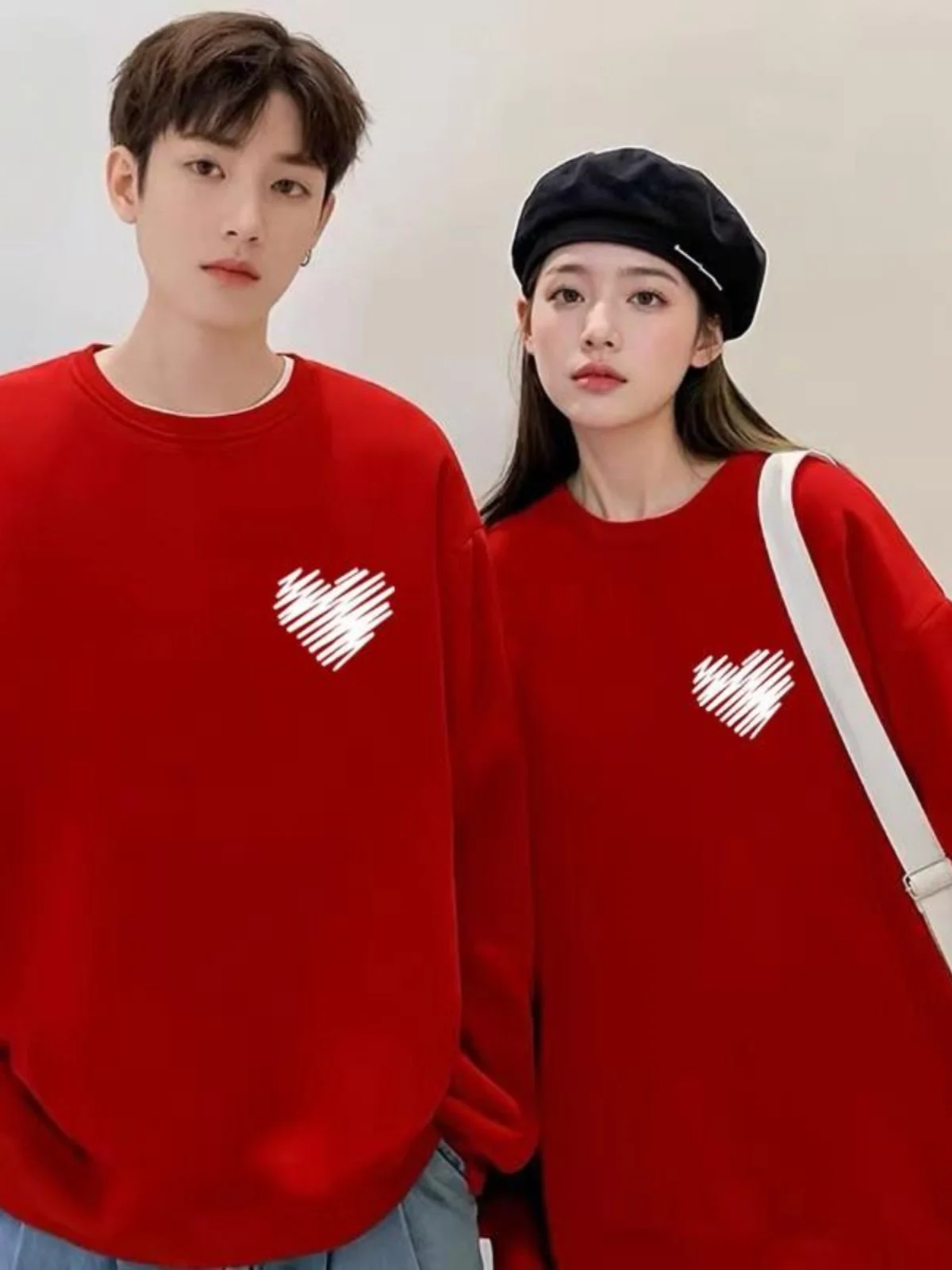 

Red round Neck Sweatshirt Women's Spring Autumn Festive Marriage Certificate New Year Couple Clothes Cotton 100% Long Sleeve