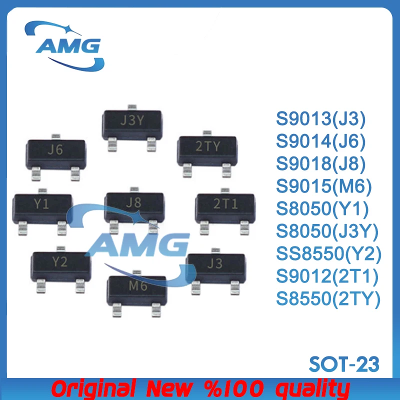 100PCS transistor SOT23package S9018 J8 S9014 J6 S9013 J3 S9015 M6 S8550 2TY SS8550 Y2 SS8050 Y1 S8050 J3Y S9012 2T1