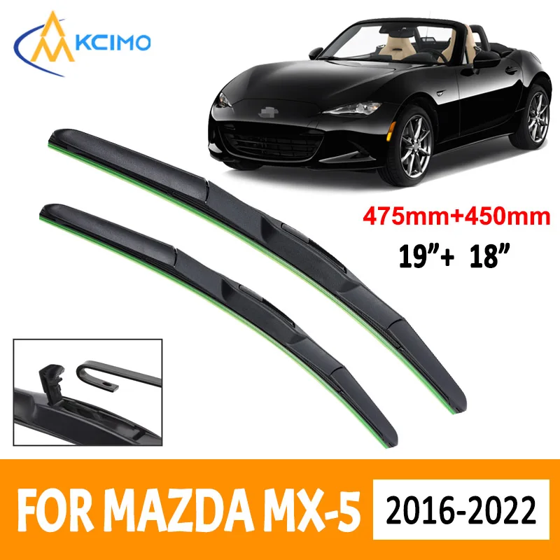 For Mazda MX-5 2016-2022 Car Wiper Three Stage Soft Rubber U-type Wiper Mute Durable Front Windscreen Automotive Wiper 19