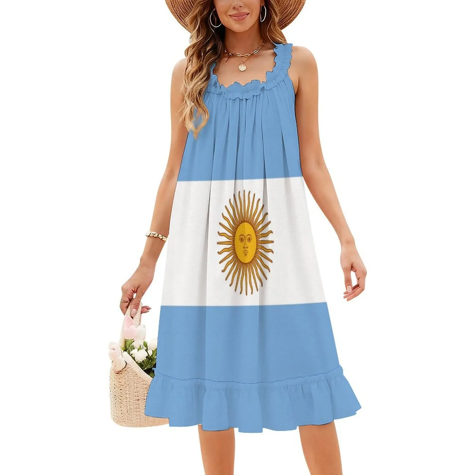 Argentine-Argentinien T-Shirt couette autocollant robe smockée florale pour les femmes printemps été tenue décontractée pour la fête argentine