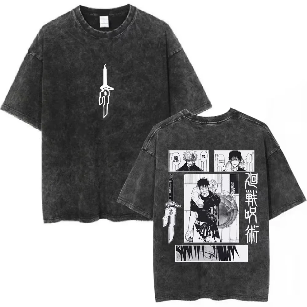 

2026 Jujutsu Megumi Acid Washed T-Shirt Print Oversized Minimalist Aesthetic Streetwear Casual Tees