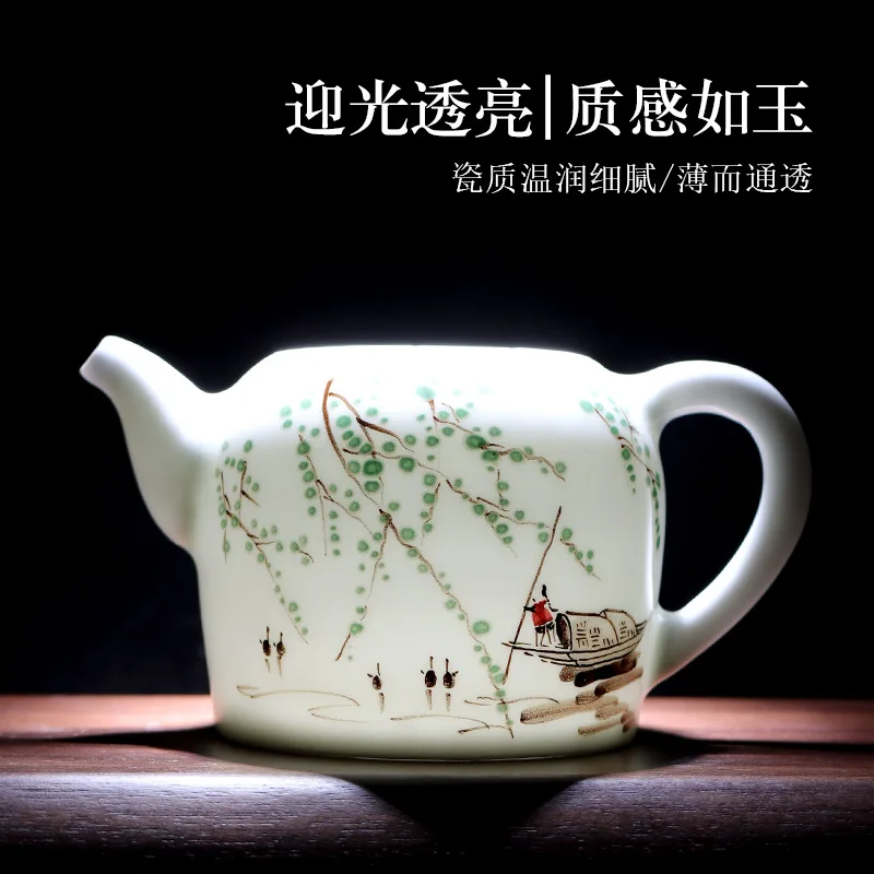 Jingdezhen Underglaze Township Willow Teapot Hand Painted Household Ceramic Tea Maker Porcelain Little Kettle with Handle