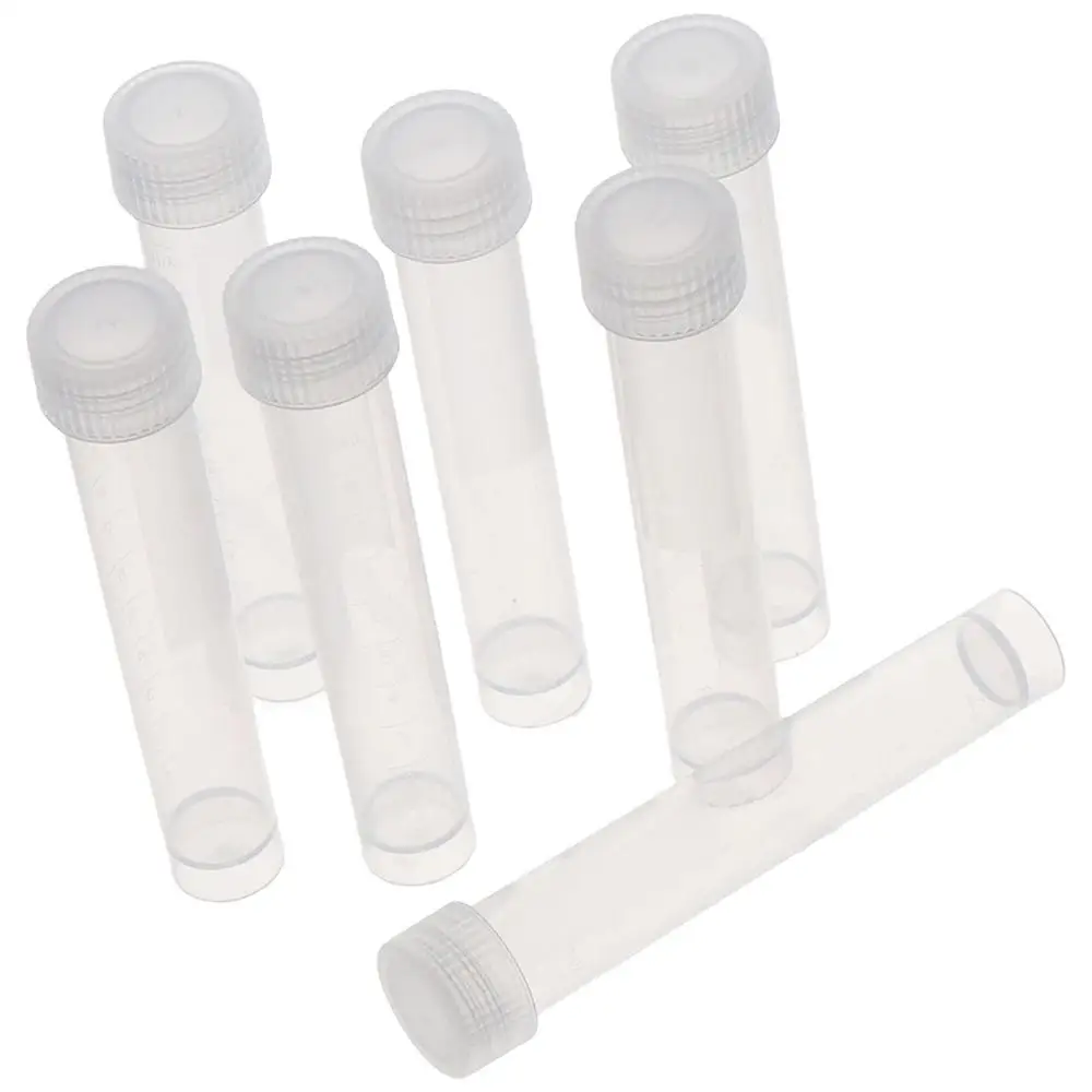 10pcs Vial Plastic Test Tube 10ml 90mm*15mm Science Tubes with Seal Cap Burette School Educational