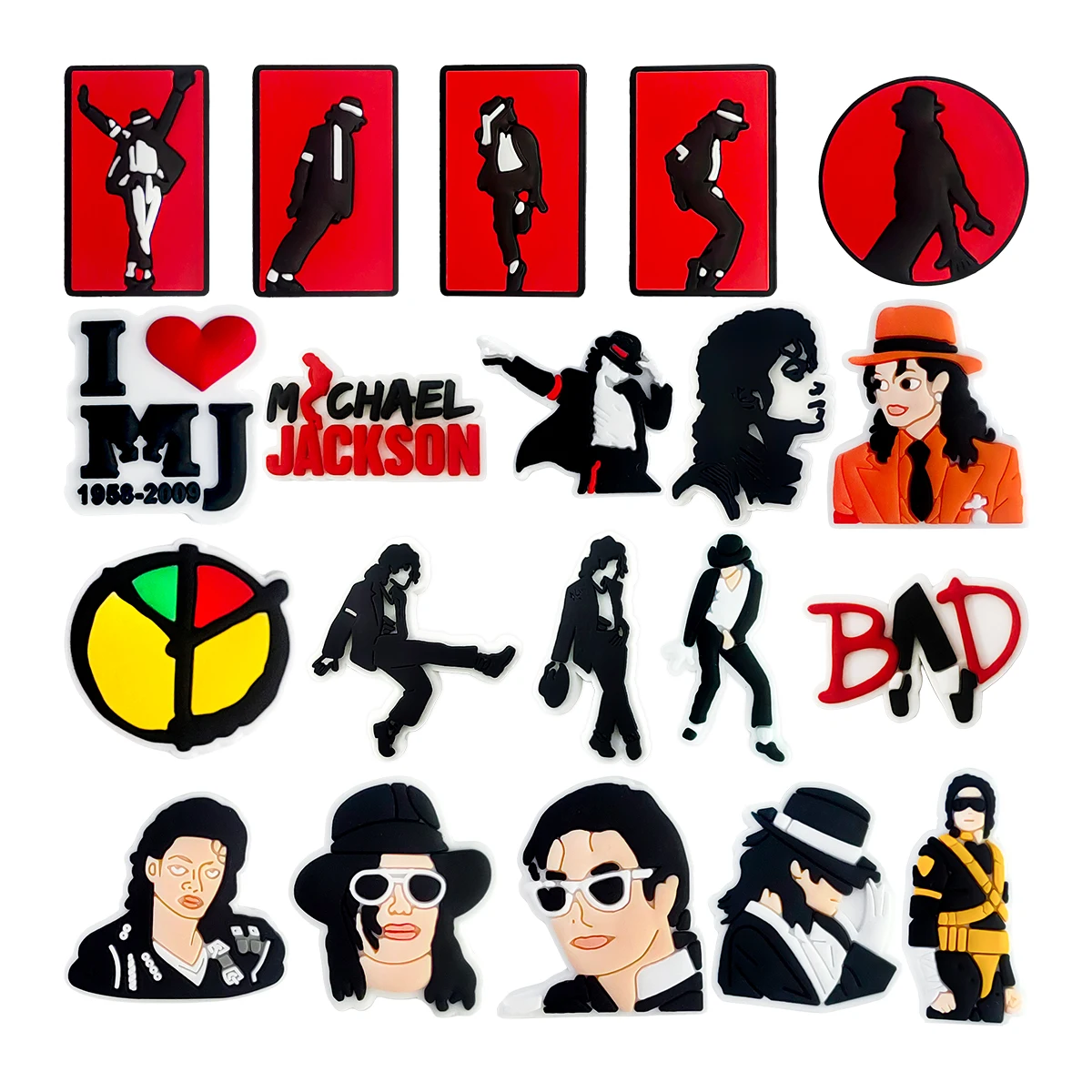 1/20Pcs Moonwalk Dance PVC Shoe Charms Popular Singer Peace Sandals Buckle Decorations For Fan Birthday Gifts