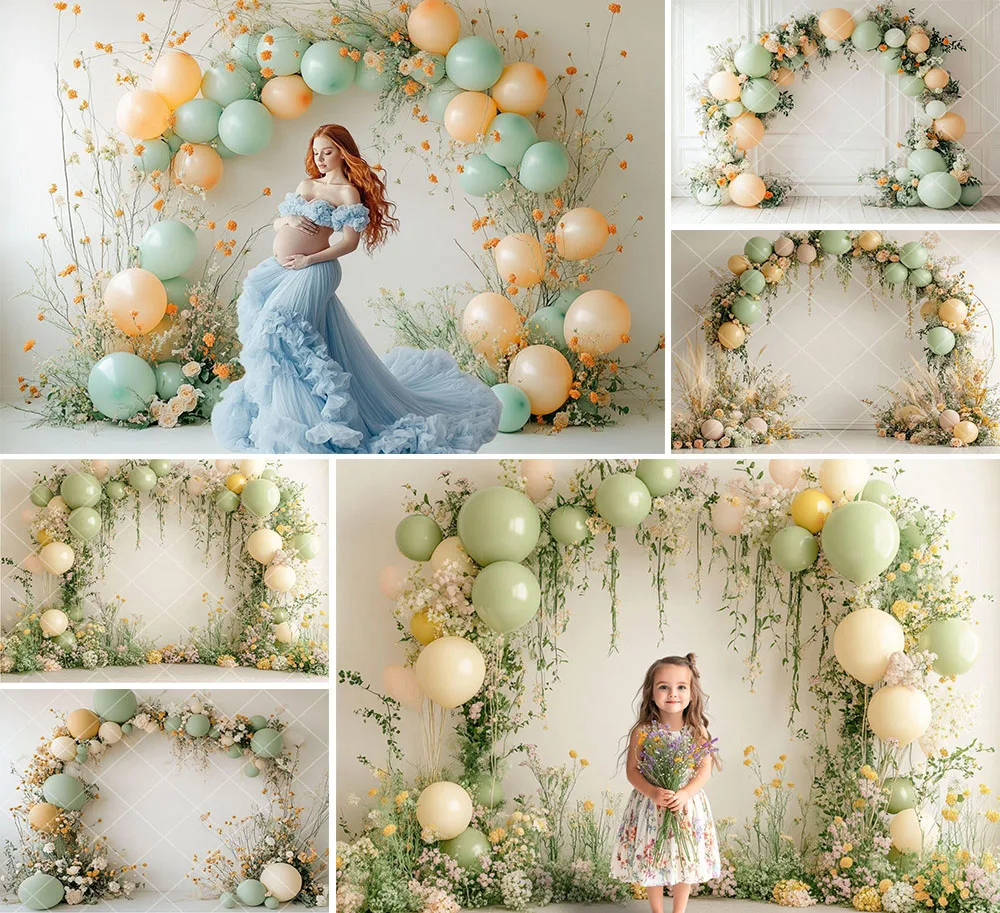 

Mehofond Photography Background Boho Green Balloon Arch Floral Kid Birthday Party Maternity Portrait Decor Backdrop Photo Studio