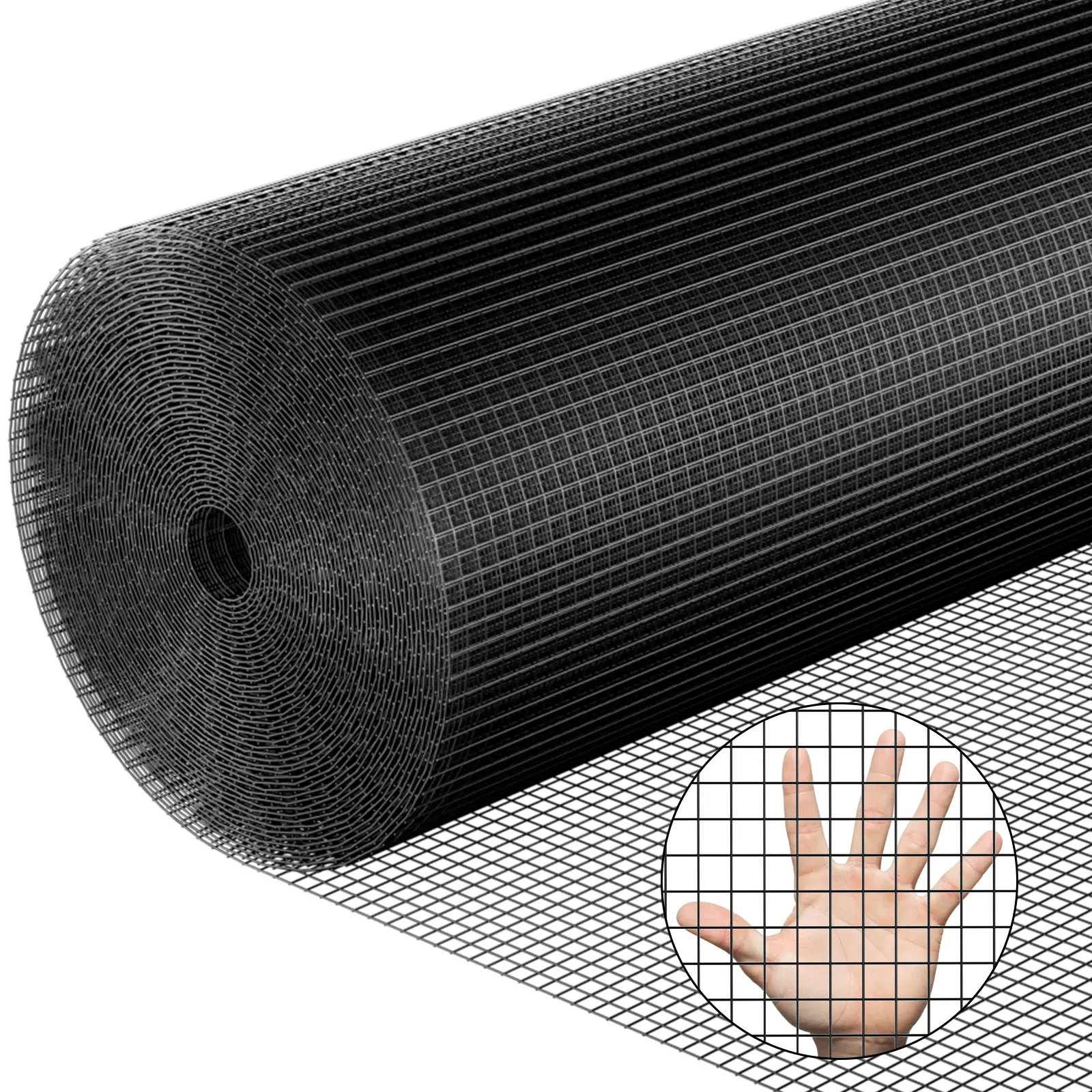Malla de alambre cuadrada de 6/12 mm, rollo de 10/20 m x cm, acero galvanizado/PVC negro, protección para volières de jardín